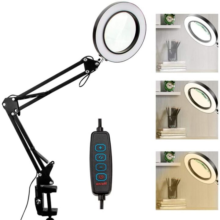 10X Magnifying Glass with Light and Clamp 3 Color Modes 10 Brightness Adjustable Magnifying Desk Lamp for Crafts Reading