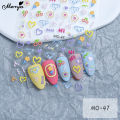 Monja 5D Nail Art Stickers Cute Lines Cartoon Embossed Colorful Heart Patterns Reliefs Adhesive Decals DIY Nail Art Decoration Tools. 