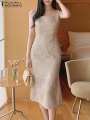 ZANZEA Women Elegant Casual Slim Dresses Mermaid Long Dress Fashion Sleeveless Square Neck Evening Dress Wedding Robes Vestidos. 