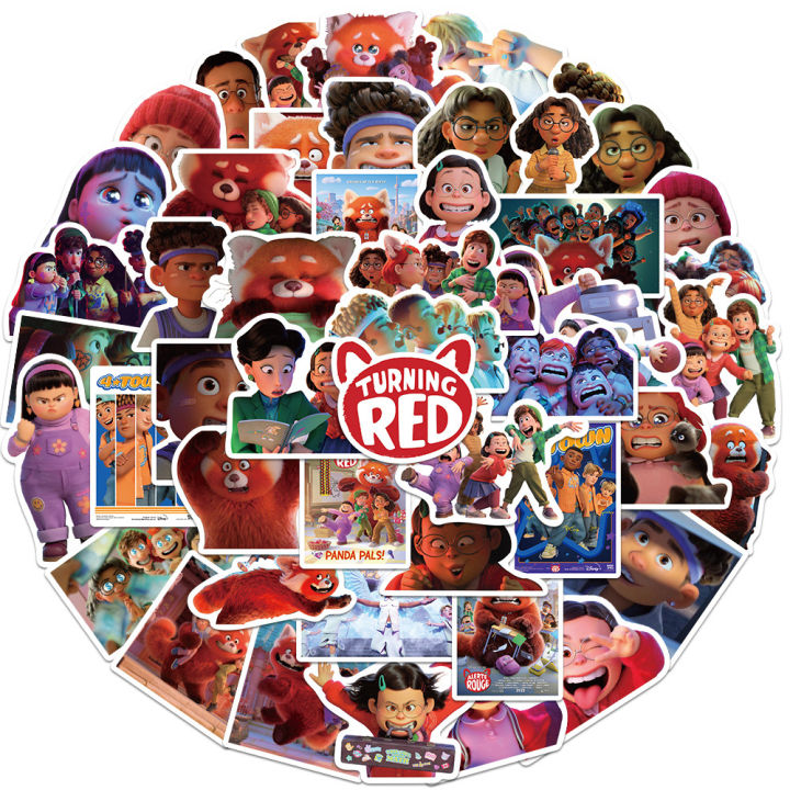 50Pcs Turning Red Stickers Decorative Luggage Notebook Cute Laptop Skateboard Decor Waterproof Stickers for Kids Toys Boys Gift