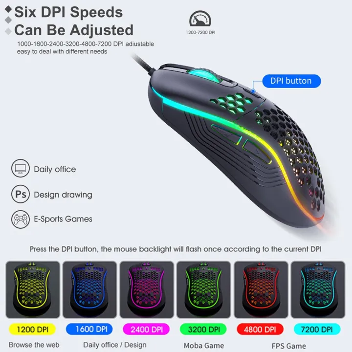 7200%20DPI%20RGB%20USB%20Wired%20Gaming%20Mouse%20Lightweight%20Honeycomb%20Mouse%20Ergonomic%20Mice%20with%20Ultra%20Weave%20Cable%20For%20Computer%20Game%20PC%20-%20Image%204