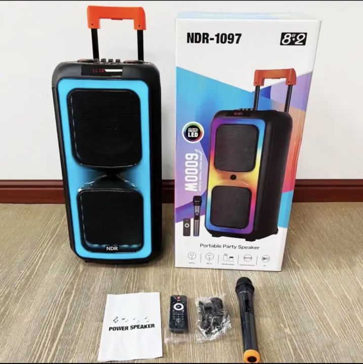 NDR 1097 Bluetooth karoke Speaker party box 2 Year Warranty with Wireless  MIC, Remote control BLUETOOTH, USB, SD, FM , AUX , MIC INPUT RECHARGEABLE BATTARY Dual 8 INCH WOOFER SIZE  24*11INCH  Bluetooth Karaoke Speaker