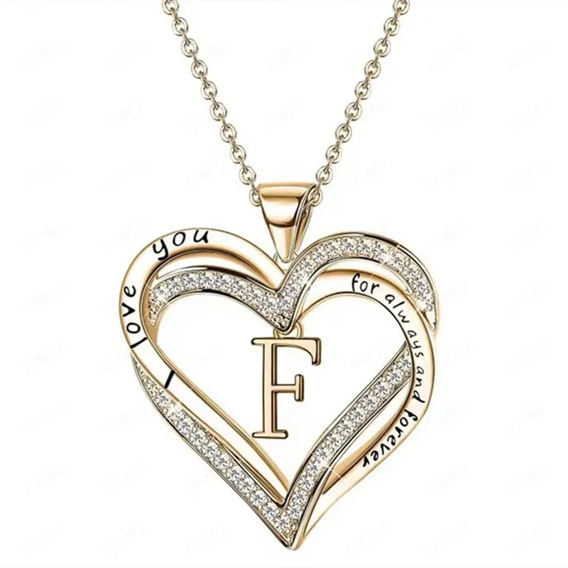Luxury Designer Heart Crystal Necklace for Women 26 Letter Pendant
