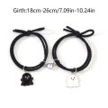 Trendy Black and White Halloween Couple Bracelets with Love Heart Pendant - Adjustable Rubber Band, Matching Set. 