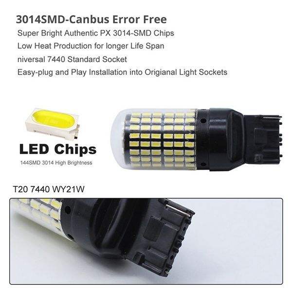 QUANBU%204%20Pcs%20Led%20Light:%202%20Pcs%20T20%207440%20W21W%20Wy21W%20144-Smd%20Reverse%20Light%20Led%20Bulbs%20&%202%20Pcs%20No%20Hyper%20Flash%201156%20Car%20Led%20Light%20-%20Image%208