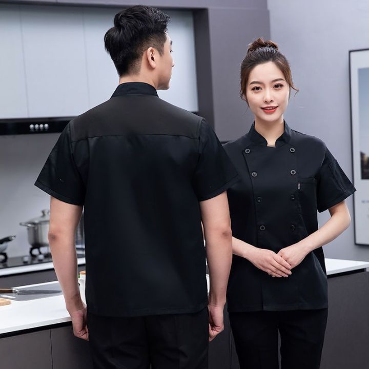 Solid Color Chef Uniform Short Sleeve Thin Summer Kitchen Canteen ...