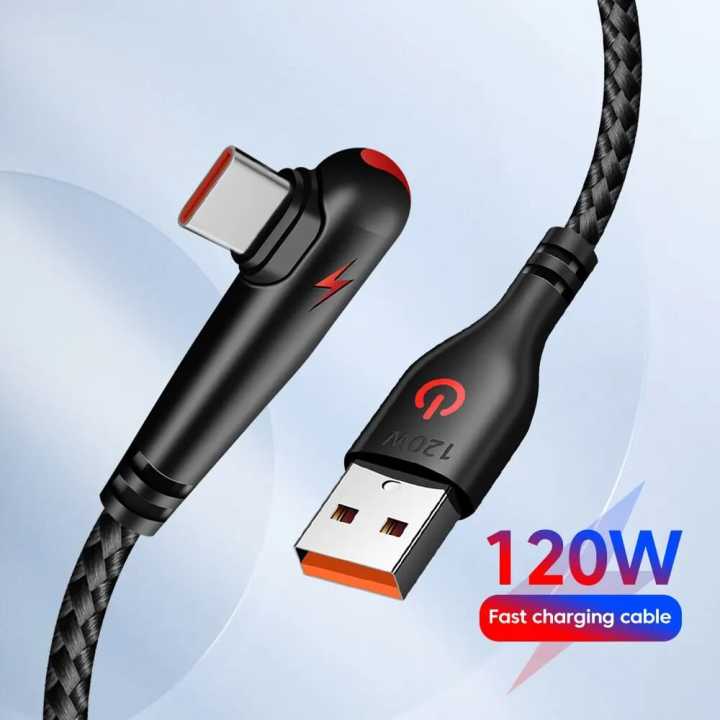 120W USB To Type-C Cable 90 Degree Elbow Mobile Phone Fast Charging For Huawei Mate 40 30 Xiaomi Samsung Phone Charging Cord