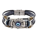 Turkish Lucky Evil Eye Bracelet for Men Jewelry Accessories Handmade Multilayer Beaded Black Punk Leather Bracelets for Women ANLAN. 