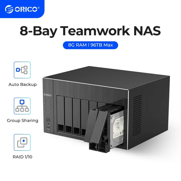 ORICO OS Series NAS 2.5" 3.5" Hard Drive Enclosure 8 Bay Network Attached Storage with RAID Gen7 SATA to USB3.0 HDD Case