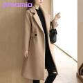 Autumn Women Coat Stylish Fall Winter Women's Overcoat Trendy Solid Color Turn-down Collar Long Sleeve Cardigan with Belted Button Closure Mid Length Loose Lady Coat Perfect for Southeast Asian. 