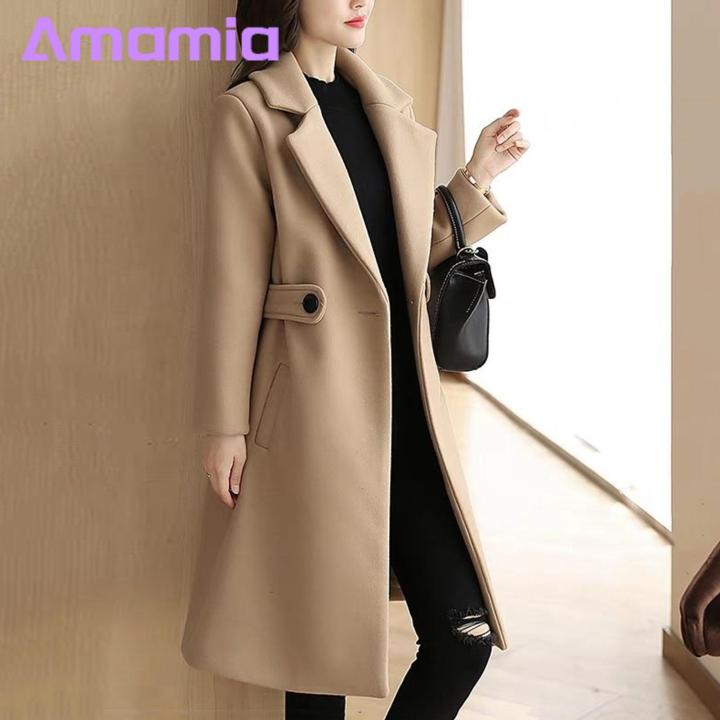 Autumn%20Women%20Coat%20Stylish%20Fall%20Winter%20Women's%20Overcoat%20Trendy%20Solid%20Color%20Turn-down%20Collar%20Long%20Sleeve%20Cardigan%20with%20Belted%20Button%20Closure%20Mid%20Length%20Loose%20Lady%20Coat%20Perfect%20for%20Southeast%20Asian%20-%20Image%209