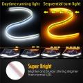 60cm Daytime Running Light Turn Signal Lamps Flexible Soft Tube Guide 2 PCs White Yellow Ultrafine DRL 12V Car LED Strip. 