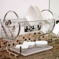 Dish Rack Cup Plate Drainer Strainer Stainless Steel Kitchen Drainer with Glass Holder - Silver. 