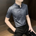 High-End Striped Short Sleeve Shirt Men's Light Luxury Business Men's Summer Ice Silk High-End Top Half Sleeve Shirt. 