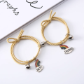 2pcs/set Rainbow Bracelet Korean Style Best Friends Bracelet Friendship Jewelry Fashion Birthday Gift Bracelet Rainbow Woven Suction Couple Bracelet Bell As a Gift For Best Friend Small And Fresh Student Bracelet Female Magnetic Suction Small Rubber Band. 