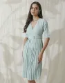 Spring & Summer Crossover Pleated Dress with Belt. 