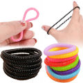 10Pcs Small Bands Black, Yellow, Green, Red, Pink, Orange, Blue, Purple Colors Elastic Rope / Telephone Wire, Spring Style Hair Ties / Plastic Hair Styling Tools. 