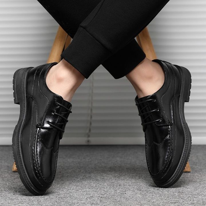 Spring and Autumn Men's Shoes Elevator Wild Business Leather Shoes Korean Style Trendy Non-Slip All-Match Best Man Shoes Casual Black Shoes Work