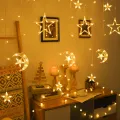 Auoyo LED Curtain Light Curtain String Light Star Curtain Light Moon Lighting String Twinkle Window Lights 3.5M Curtain Lights Transparent Strand 8 Modes Waterproof Crescents and Stars Lights for Indoor Outdoor Home Decorative EU Plug. 