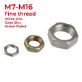 M7 M8 M9 M10 M12 M14 M16 Carbon Steel Fine Pitch Thread Hex Nuts Hexagon Thin Nut Lock Nuts White Zinc Color Zinc Nickel Plated. 