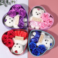 Heart-Shaped Mothers Day Gift 3pcs Soap Rose Flowers Bear Gift Box for Valentines Day Gift. 