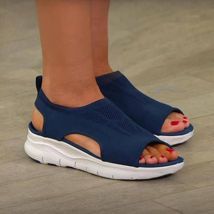 Clearance Sale Women Sandals Mesh Casual Ladies Fish Mouth Mesh Wedge Shoes Solid Color