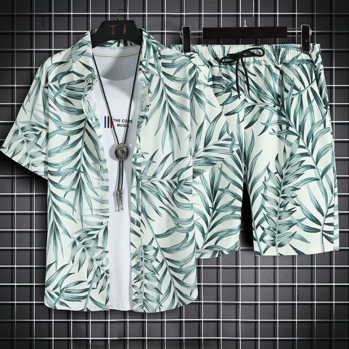 Hawaii Holiday Beachwear Men's Trendy Casual Suit Men's Short-Sleeved Shirt Shorts Loose and Handsome Wear Match Printed Shirt