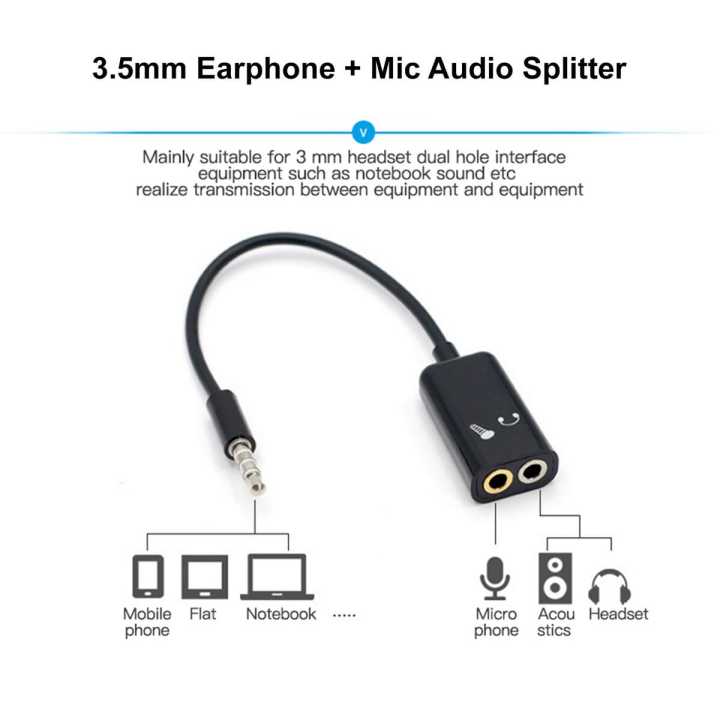Earphone Adapter Converter Cable Headphone+Mic Audio