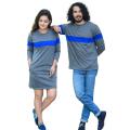 Dark Ash Base Royal Blue Lined Couple T shirt Dress | AS486. 