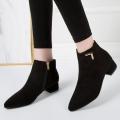 【BestGO】Female Ladies British Style Boots   Women's Fashion Leisure Solid Pointed Toe Med Heels Ankle Boots Shoes. 
