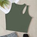 Trending Style Cut Out Crop Top High Quality Cotton Rib Fabric , Round Neck, Sleeveless Casual Party Wear Tight Tank/ T-Shirt In White, Ash And Green Colors For Women/ Ladies / Girls In S, M, L, Xl Free Sizes. 