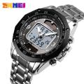SKMEI Fashion Mens Watch Stainless Steel Solar Watches , Chrono 1493 Dual Display Waterproof Business Wristwatch. 
