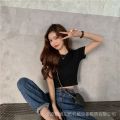 Super-hot short T T-shirt Female Red ins Top bm Inner Bottoming Shirt Summer Net Korean Style Short Sleeve Tight Hot Girl Slimming. 