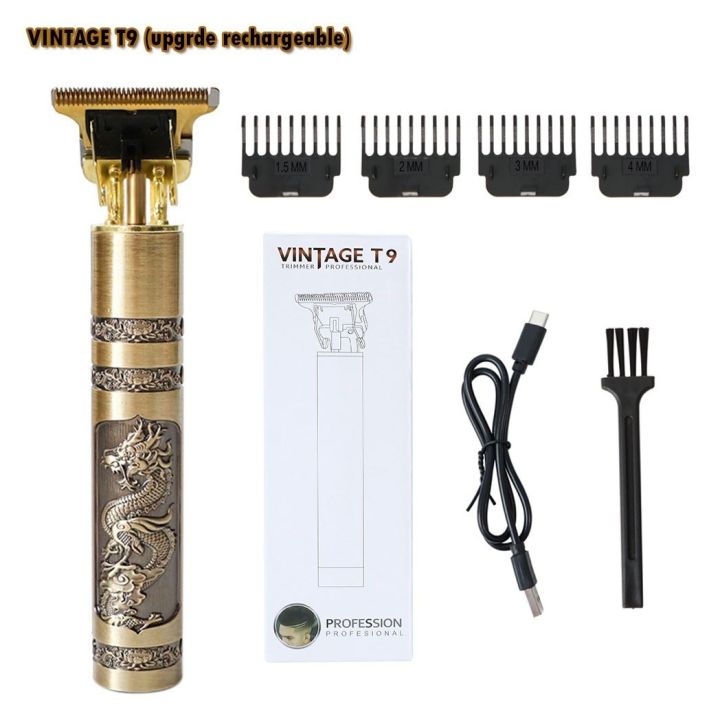 New style VINTAGE T9 metal RECHARGEABLE Electric Hair CLIPPER Cutting Machine Professional Hair Barber Trimmer For Men T9 Clipper Shaver CORDLESS steel body