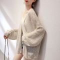 Sun Protection Clothing Thin Knitted Cardigan Spring and Summer Women's Clothing Fashion New Loose Korean Style Puff Sleeve Net Infrared Coat. 