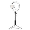 26cm/10 Inch 3200K-5600K Bi-color Dimmable Ring Video Light 12W with Black Selfie Stic-k table-top Tripod for Making-up Live Streaming Vlogging Self-portrait Photography. 