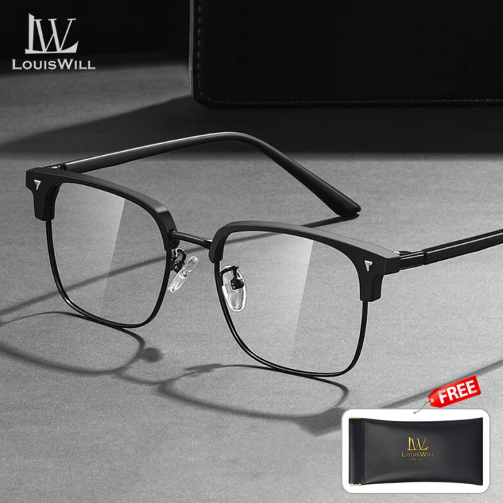LouisWill Men TR90 Non-Prescription Glasses Anti Blue Light Flat Mirror Eyewear Can Be Paired With Myopia Gasses Half Frame Design Outdoor Travel Men Trendy