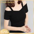 Enigma- Women T-shirt Backless Summer Solid Color Slim Pullover Top. 