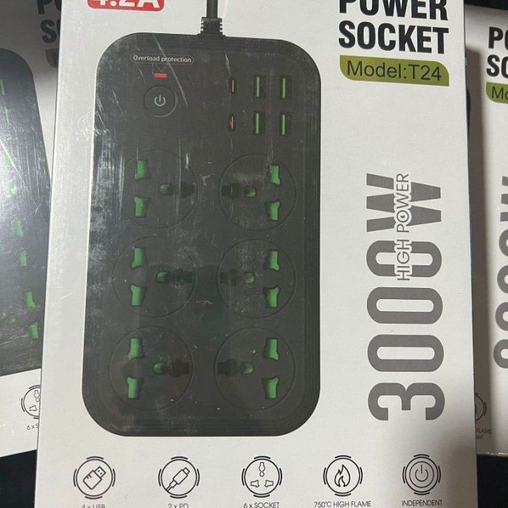 Power Socket T24 3000W with 4USB, 2PD, 6 Socket