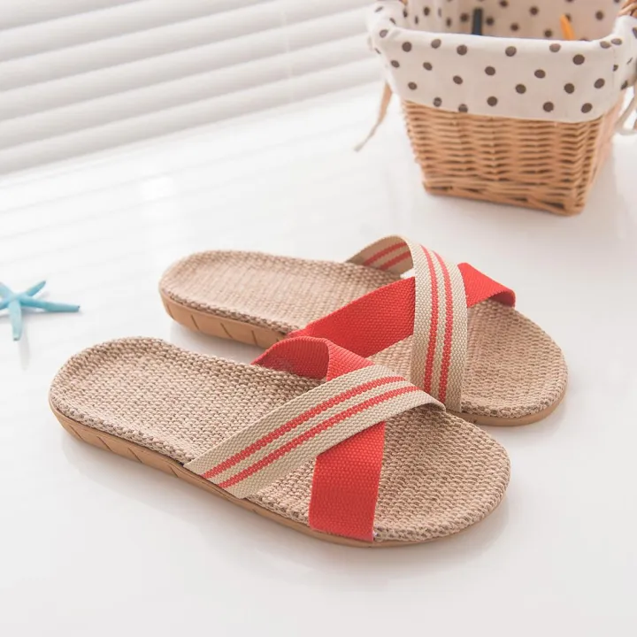 【BestGO】Women's Fashion Anti-slip Linen Home Indoor Open Toe Flat Shoes Beach Slippers