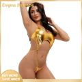 Enigma- Women Navel Revealing Monokini Stylish Halter Monokini Swimsuit with Glossy Finish Backless Design One-piece Bikini for Beach Babes Women Monokini with Belly Cutout Design. 