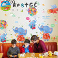 【BestGO】Vacclo Cartoon Baby Elephant Wall Stickers for Kids Room Creative Watercolor Graffiti for Kindergarten Children's Room Stickers. 