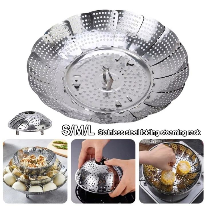 Durable Stainless Steel Folding Dish Steam Expandable Lotus Leaf Shape Steamer Plate Multi-Function Meat Steaming Tray Universal Pot Fit