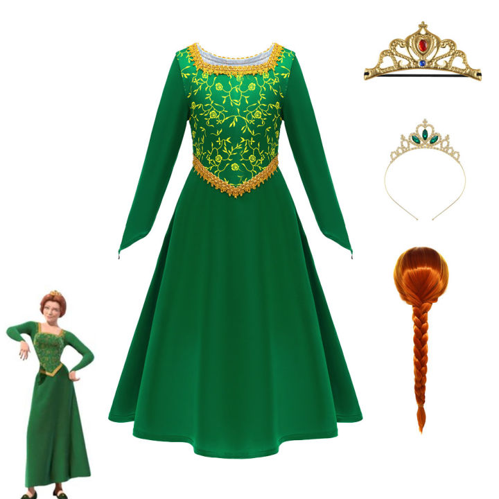 Girls Princess Fiona Dress Shreks Cosplay Costume Halloween Fancy Green  Dress Fantasy Party Suit Roleplay for Children | Daraz.lk