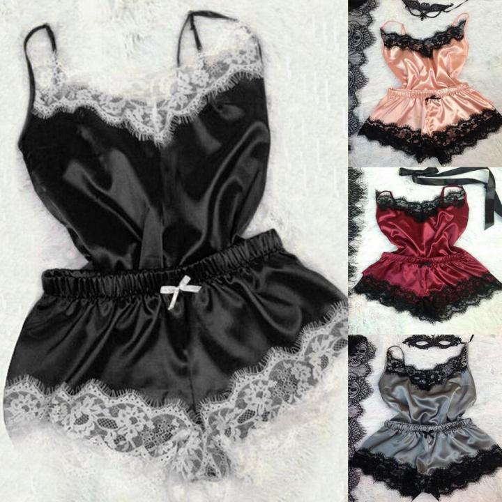 Women Sleepwear Lace Silk Satin Night Dress Sleeveless Nighties V-neck Nightgown Plus Size Nightwear