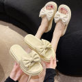 Women's Seaside Fashion Sandals Summer Slippers Internet Celebrity Bow New Fairy Style 2024 Thick Bottom for Outdoors Going out. 