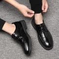 Spring and Autumn Men's Shoes Elevator Wild Business Leather Shoes Korean Style Trendy Non-Slip All-Match Best Man Shoes Casual Black Shoes Work. 