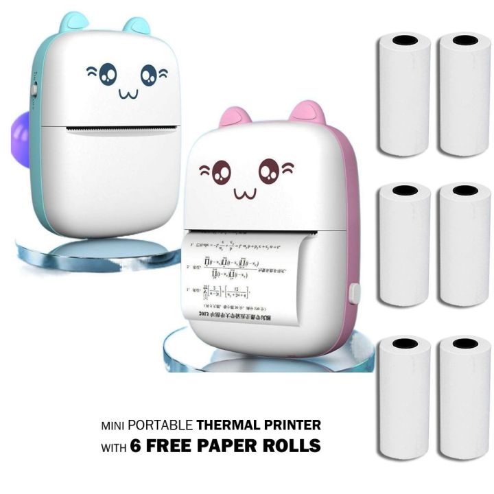 Small Portable Wireless Thermal Photo Printer Pocket Student Mini Bluetooth printer portable Label Printer cat printer 6 PCS FREE PAPER ROLLS