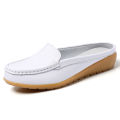 【ThinkWay】Half Shoes Women Korean Style Leather Flat Shoes for Women Big Size 35-43 Slip on Loafers Korean White Shoes Ballet Ladies Nurse Shoes Fashion Women Mules Croc. 