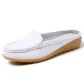 【ZOSR】Half Shoes Women Korean Style Leather Flat Shoes for Women Big Size 35-43 Slip on Loafers Korean White Shoes Ballet Ladies Nurse Shoes Fashion Women Mules Croc. 